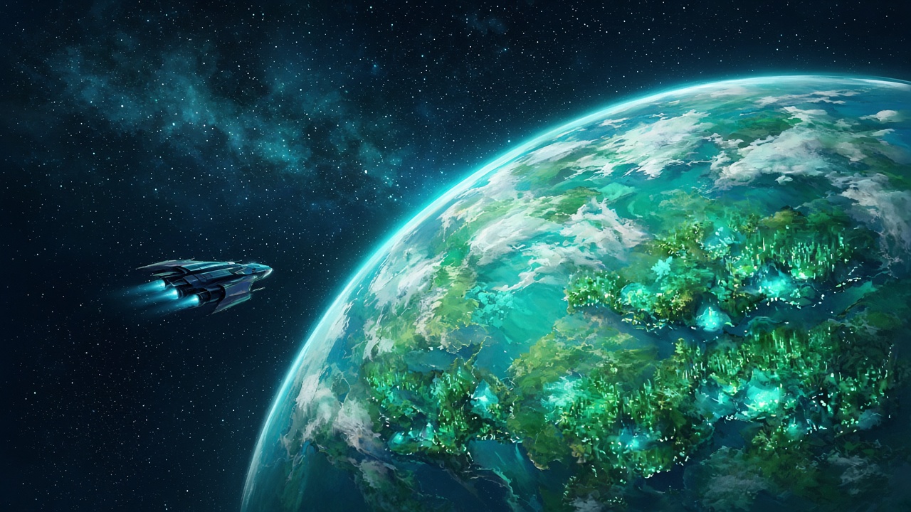 Paysage planétaire procédural : terrain coloré sous un ciel d’étoiles, esprit No Man’s Sky